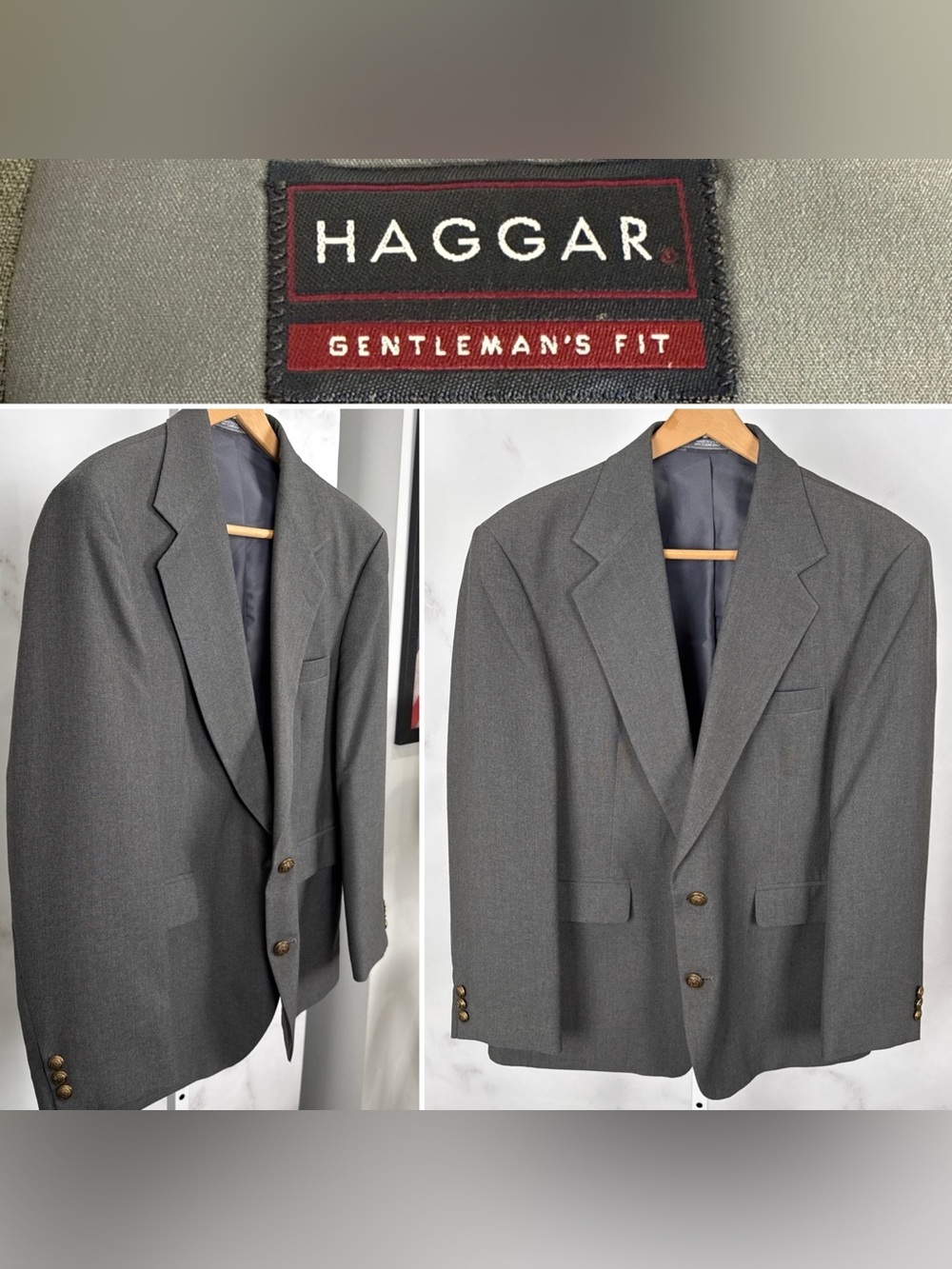 Haggar Mens 42S Grey Blazer Sport Coat 2 Button Suit Jacket MADE IN USA